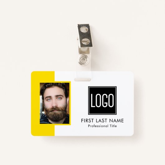 Badge ID employé | Photo du logo jaune vif (Devant avec clip)
