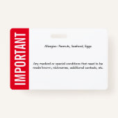 Badge ID enfant Identification Médicale Allergie d'urgen (Dos)