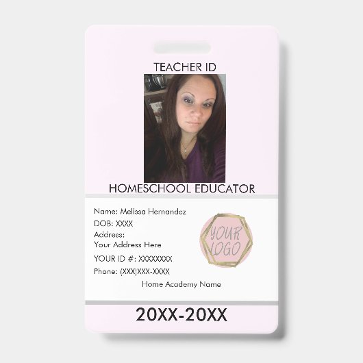 Badge ID Enseignant École à la maison Maman Rose (Avant)