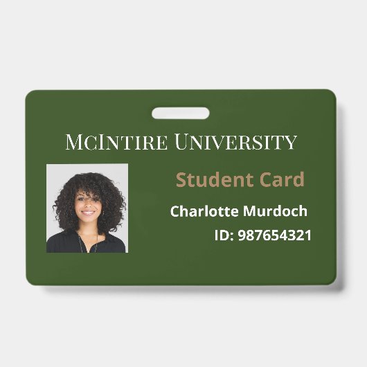 Badge ID étudiant de l'université McIntire (Front)