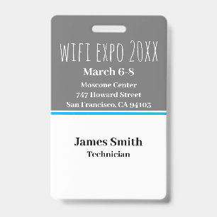 Badge ID Expo Vertical Gris, Blanc & Bleu