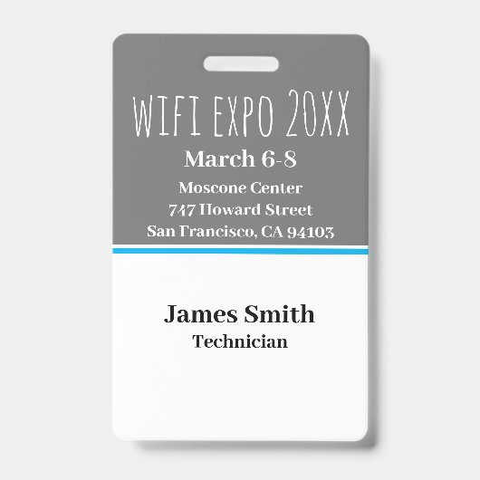 Badge ID Expo Vertical Gris, Blanc & Bleu (Avant)
