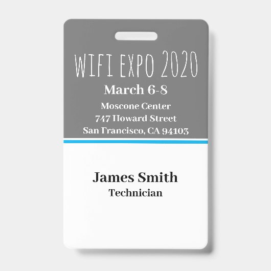 Badge ID Expo Vertical Gris, Blanc & Bleu (Avant)