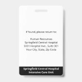 Badge ID hôpital photo personnalisé de l'employé (Back)