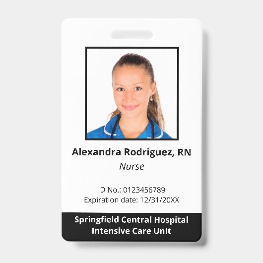 Badge ID hôpital photo personnalisé de l'employé (Front)