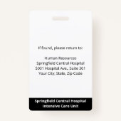 Badge ID hôpital photo personnalisé de l'employé (Dos)