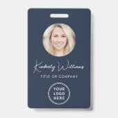 Badge ID Logo Code QR Bleu Photo Employé (Avant)