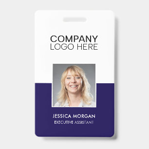 BADGE ID LOGO D'ENTREPRISE PHOTO D'EMPLOYÉ BLEU MARINE