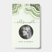 Badge ID Luxe Agate Vert Émeraude Pailleté Géode (Avant)