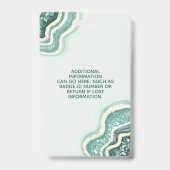 Badge ID Luxe Geode Agate Pailleté Or Teal (Arrière)