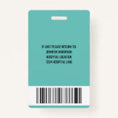 Badge ID Médicale de l'hôpital simple (Dos)