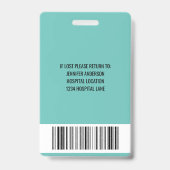 Badge ID Médicale de l'hôpital simple (Arrière)