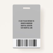 Badge ID Médicale gris de l'hôpital avec logo (Dos)
