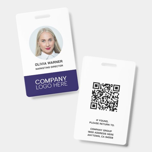 Badge ID personnalisé Photo de l'employé QR CODE LOGO BL (Avant & arrière)