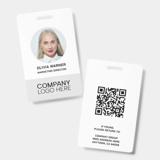 Badge ID personnalisé Photo de l'employé QR CODE LOGO GR (Avant & arrière)
