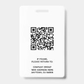 Badge ID personnalisé Photo de l'employé QR CODE LOGO RO (Arrière)