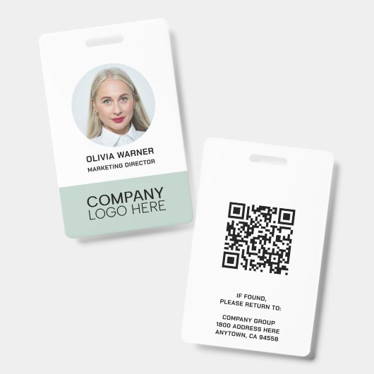 Badge ID personnalisé Photo de l'employé QR CODE LOGO SA (Avant & arrière)
