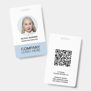 Badge ID personnalisé Photo du employé QR CODE LOGO BLEU