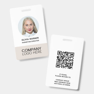 Badge ID personnalisé Photo employé CODE QR LOGO BEIGE