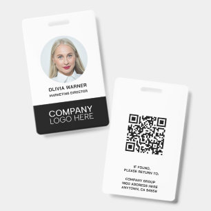 Badge ID personnalisé Photo employé QR CODE LOGO NOIR