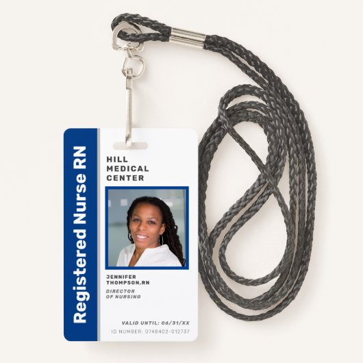 Badge ID photo bleu de l'employé Médicale (Devant avec lanière)