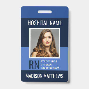 Badge ID photo bleu de l'employé Médicale personnalisé