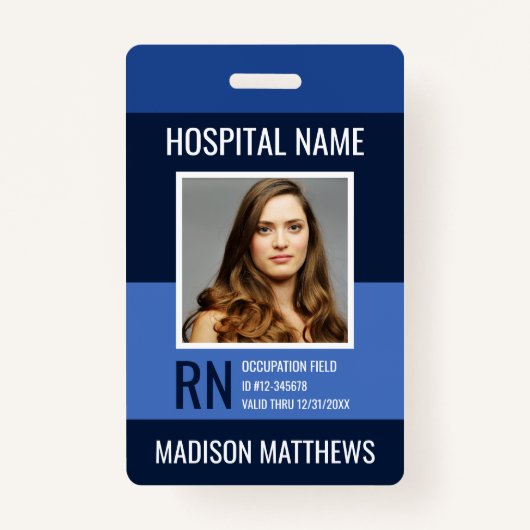 Badge ID photo bleu de l'employé Médicale personnalisé (Devant)