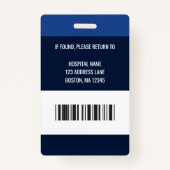 Badge ID photo bleu de l'employé Médicale personnalisé (Dos)