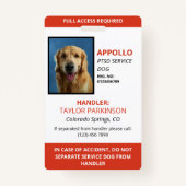 Badge ID photo de chien de service blanc rouge (Devant)
