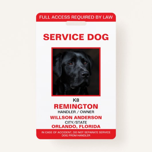 Badge ID photo de chien de service blanc rouge personnal (Devant)