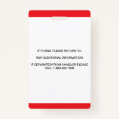 Badge ID photo de chien de service blanc rouge personnal (Dos)