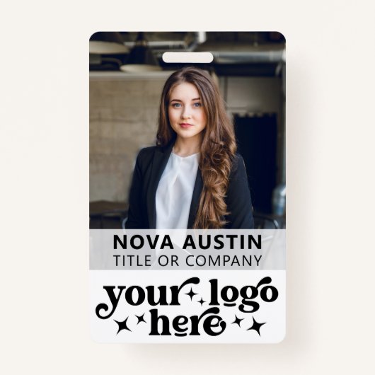 Badge ID photo de l'employé blanc avec logo professionne (Devant)