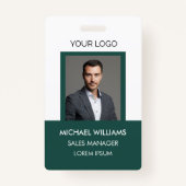 Badge ID photo de l'employé blanc vert (Devant)