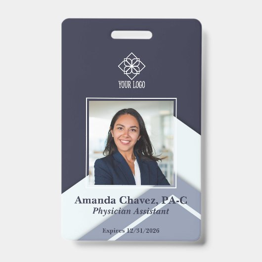 Badge ID photo de l'employé bleu moderne (Avant)