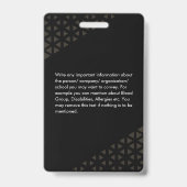 Badge ID photo de l'employé Brown noir Motif Abstrait (Arrière)