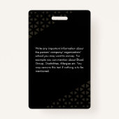 Badge ID photo de l'employé Brown noir Motif Abstrait (Dos)