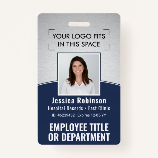 Badge ID photo de l'employé Code à barres Logo Marine Co (Devant)