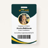 Badge ID photo de l'employé Code-barres Accès vert moder (Devant)