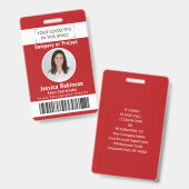 Badge ID photo de l'employé Code-barres Logo Accès Rouge (Recto et verso)