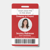 Badge ID photo de l'employé Code-barres Logo Accès Rouge (Face)