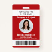Badge ID photo de l'employé Code-barres Logo Accès Rouge (Devant)