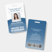 Badge ID photo de l'employé Code-barres Logo Courbe bleu (Front & Back)