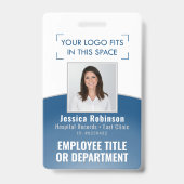 Badge ID photo de l'employé Code-barres Logo Courbe bleu (Front)
