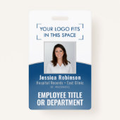 Badge ID photo de l'employé Code-barres Logo Courbe bleu (Devant)