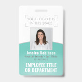 Badge ID photo de l'employé Code-barres Logo Courbe bleu (Avant)
