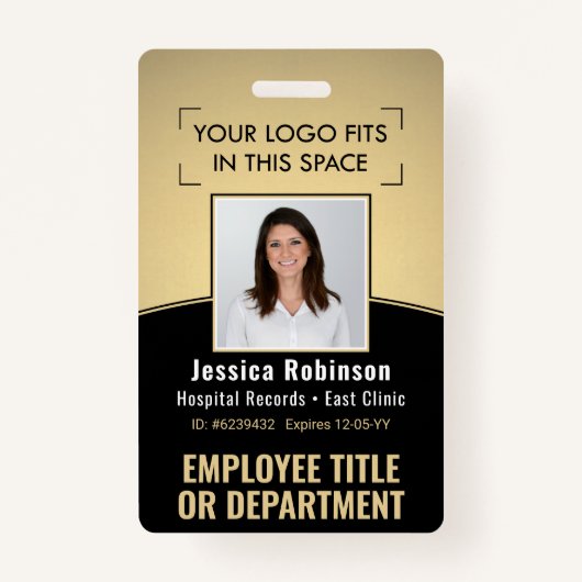 Badge ID photo de l'employé Code-barres Logo Courbe noir (Devant)