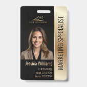 Badge ID photo de l'employé Code-barres Logo noir et or (Avant)