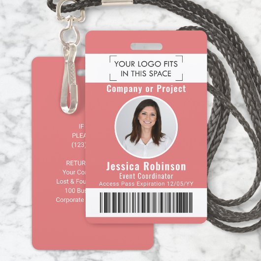 Badge ID photo de l'employé Code-barres Logo Passe d'acc