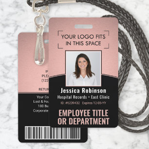 Badge ID photo de l'employé Code-barres Logo Rose et Cou