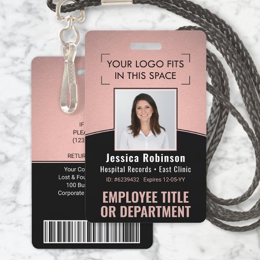 Badge ID photo de l'employé Code-barres Logo Rose et Cou